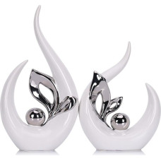 LCCCK Moderni balta ir sidabrinė keraminė skulptūra - 33 cm skandinaviško dizaino abstraktaus meno statulėlė, skirta svetainei, valgomajam stalui, biurui ir įėjimo erdvei, dekoratyvinis akcentas