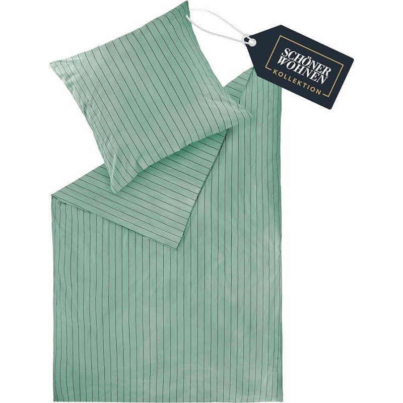 SCHÖNER WOHNEN Flanelinė patalynė 155 x 220 cm medvilninė žalia - prabangus 2 dalių patalynės komplektas 