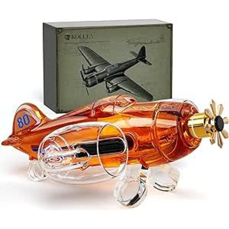 Jubiliejinės dovanos vyrams tėčiui, Kollea Fighter Aeroplane Whiskey Decanter Set with 2 Removable Glasses, Vyrų gimtadienio dovanų idėjos tėvui, vyrui, vaikinui, broliui, oro pajėgų gerbėjams