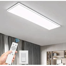 LED Ceiling Light Long Ceiling Light Rectangular with Remote Control Dimmable 3000K-6500K LED Panel Ultra Flat 6000LM 50W with Backlight for Living Room Bedroom Office 96 x 25 x 4 cm White