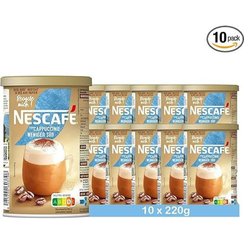 NESCAFÉ Gold Type Cappuccino Less Sweet, gėrimo milteliai iš tirpios pupelių kavos, su kofeinu, 10 vnt. (10 x 220 g)