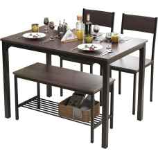 soges 4 Person Dining Set Dining Sets 110 cm Kitchen Table Set for 4 People, 2 Chairs with Backrest, 2 Person Bench with Storage Shelf, Nesting Furniture Set for Dining Room, Rustic Oak