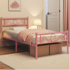 Yaheetech Lovos rėmas 90 x 190 cm Metalinė lova su skersiniu rėmu Viengulė lova Svečių lova Jaunimo lova su galvūgaliu miegamajame Svečių kambarys Šviesiai rožinė