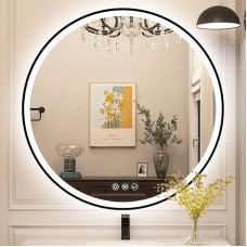 STARLEAD Bathroom Mirror Round with Lighting 80 cm Diameter, LED Mirror Round with Bluetooth, Dimmable, 3 Light Colours, Anti-Fogging, Memory of Light, IP44 HD Tempered Glass, Black Bathroom Mirror