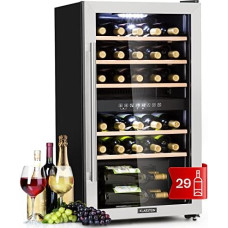 Klarstein Wine Refrigerator, Drinks Fridge Slim, Fridge with Glass Door, Drinks Refrigerators Freestanding, Wine Fridge Small, Wine Refrigerators 2 Zones, UV Protection, 5-22°C, 29 Bottles