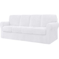 CHUN YI įtempiami sofos užvalkalai, 4 sėdimos vietos su keturiomis atskiromis pagalvėlėmis ir atlošais, stilingas žakardinis spandekso audinio sofos užvalkalas svetainės baldų apsaugai (4 sėdimos vietos, baltas, 9 vnt.)