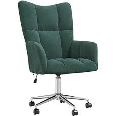 vidaXL Kėdė su ratukais Pasukama reguliuojamo aukščio TV kėdė Minkšta kėdė Atsipalaidavimo kėdė Sparnuotoji kėdė Svetainė Tamsiai žalias aksomas