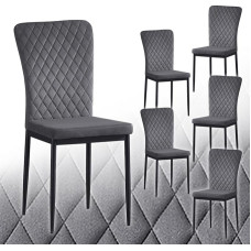 AINPECCA 6 valgomojo kėdžių su aukštu atlošu iš aksomo, modernios skandinaviškos veliūrinės kėdės su metaliniu rėmu virtuvei, valgomajam ir biurui (6, pilkos spalvos)