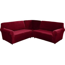 TIUTIU L formos sofos užvalkalas, 5/7 vietų kampinės sofos užvalkalas, elastingas kampinis sofos užvalkalas su neslystančiais putų inkarais, 3 dalių storas pliušinis aksominis apsauginis užvalkalas (vyno raudona, 5 vietų)