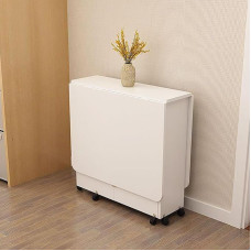 Mobilus sulankstomas valgomojo stalas, 6 ratukų stalas su 2 atviromis lentynomis. Erdvę taupantis stačiakampis medinis išskleidžiamas stalas mažoms erdvėms valgomajame ir virtuvėje (spalva: F)