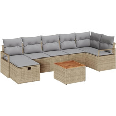 Rantry 8-teiliges Garten Sofa Set mit Kissen Beige Poly Rattan Gartenlounge Modelis3359546