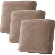 H.VERSAILTEX Samt-Stretch-Couch-Kissenbezug, Plüschkissen-Schonbezug für Stuhl, Zweisitzer, Sofa, Möbelschutz, Sitzkissen, Sofabezug (3 Stück, XL-Sofakissenbezüge, Taupe)