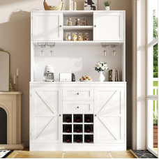 Virtuvės spintelė su reguliuojamomis lentynomis ir vyno laikikliu, aukštas virtuvės bufetas su 4 durimis ir 2 stalčiais, virtuvės ir svetainės šoninė spintelė, bufeto spintelė, (balta)