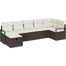 Rantry 7-teiliges Garten Sofa Set mit Kissen, braunes Poly Rattan Gartenlounge Modelis3359197