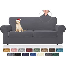 KEKUOU Stretch-Couchbezüge für 2 Kissen, Couch, Sofa, Sofabezug, Schonbezug für 2 separate Kissen, Couch mit weichem, elastischem Möbelschutz für Hunde, Kinder (Zweisitzer, Anthrazit), 3 Stück