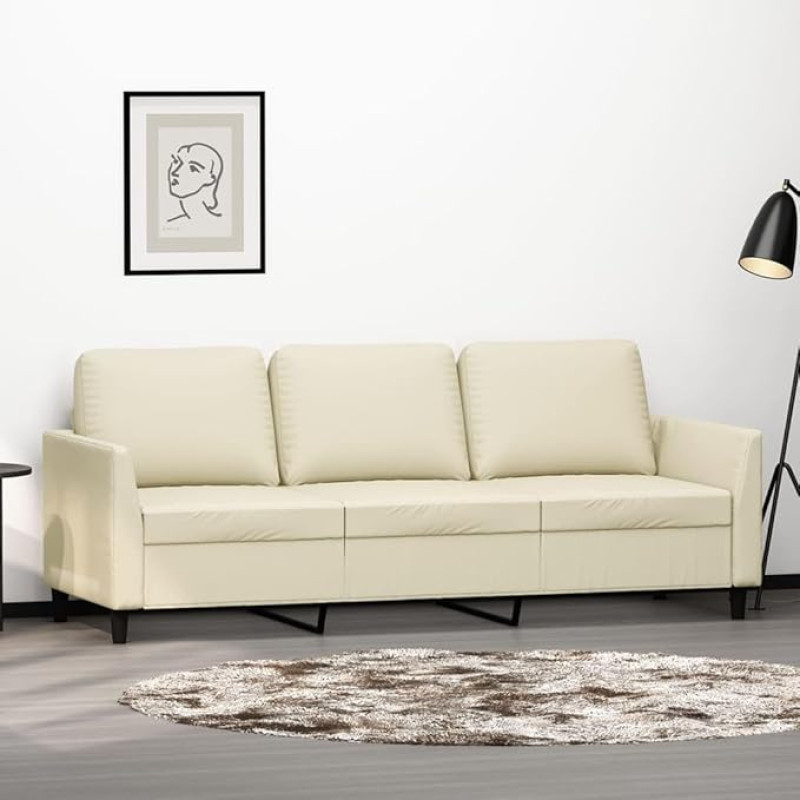 3-sitzer-Sofa Wohnzimmer Sofa Sitzecke Wohnzimmer Sofa Couch Sitzecke Creme 180 cm Kunstleder