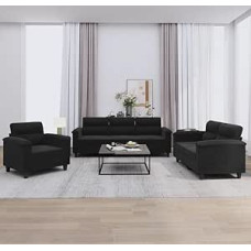 3 dalių sofos komplektas su pagalvėle Juodas mikropluošto audinys, didelė sofa Gyvenimo kraštovaizdžio apmušalų rinkinys Sofa tinka bendrabučio miegamajam Gyvenamasis kambarys Butas