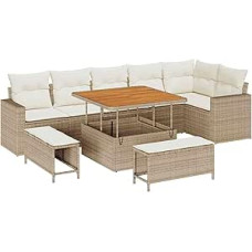 9-teiliges Garten Sofa Set mit Kissen Beige Poly Rattan Akazie Gartenlounge Model3363576