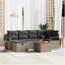 Gartensofa-Set aus Poly-Rattan, grau, modular, für Terrasse und Garten - wetterfest, mit Akazienholz-Akzenten Modelis3359538