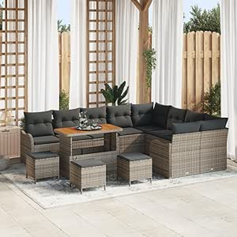 Gartensofa-Set mit Kissen 13 pcs Grau Poly-Rattan Gartenmöbel Model3362313