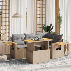 Komplektas Schlafsofa, 5-teiliges Gartensofa-Set mit beigefarbenen Kissen aus Polyrattan, Sofa für Wohnzimmer, Gartensofa, modernes Sofaset für den Außenbereich, Möbel Modell 3273502