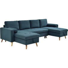 Vente-unique Panoraminė kampinė sofa su miego funkcija - Audinys - Turkio mėlyna - KORI