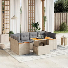 Gartensofa-Set 7-teilig mit Kissen in Beige aus Polyrattan, Möbel Set Schlafsofa Wohnzimmer Sofa Garten, Set Modernes Sofa für Outdoor, Outdoor-Möbel Modell 3272977