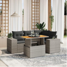 Komplektas Schlafsofa, 5-teiliges Gartensofa-Set mit grauen Kissen aus Polyrattan, Set Schlafsofa, Wohnzimmer, Sofa, Garten, modernes Sofaset für den Außenbereich, Möbel für den Außenbereich,