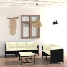 6-teiliges Gartensofa-Set mit Kissen aus schwarzem Polyrattan Möbel, Set Schlafsofa, Wohnzimmer, Gartensofa, modernes Sofa-Set für den Außenbereich, Outdoor-Möbel