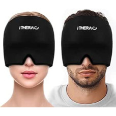 I-THERA-U Migrenos kaukė, 2 dalys - daugkartinio naudojimo 2-in-1 miego kaukė, galvos skausmo kepurė, galvos skausmo vėsinimo gelio pagalvėlės, migrenos gaubtas patinusioms akims, įtampai, sinusams ir stresui malšinti, vyrams ir moterims