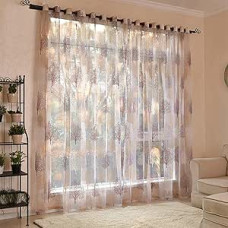 Voile Curtains, Beige Window Curtains for Living Room, 140 x 245 cm, Eyelet Curtains, Set of 2 Curtains for Living Room