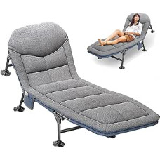 Sulankstoma stovyklavietės lova su čiužiniu, stovyklavietės lova su 5 reguliuojamais lygiais - karpių gultas, stovyklavietės gultas iki 160 kg, sodo gultas 190 x 65 x 30 cm, stovyklavietės gultas, sulankstomas, lengvas, skirtas patalpoms