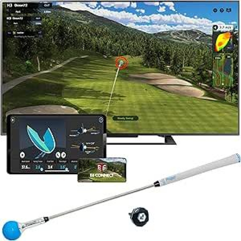 PHIGOLF Phigolf2 Flex Golf-Simulator mit einziehbarem Schwungstab für den Innen- und Außenbereich, Golfschwungtrainer mit Bewegungssensor und 3D-Schwunganalyse
