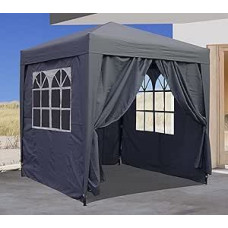 QUICK STAR Pop Up Gazebo 2.5 x 2.5 m Smoky Grey with 4 Easy Velcro Side Walls with 2 Zips.