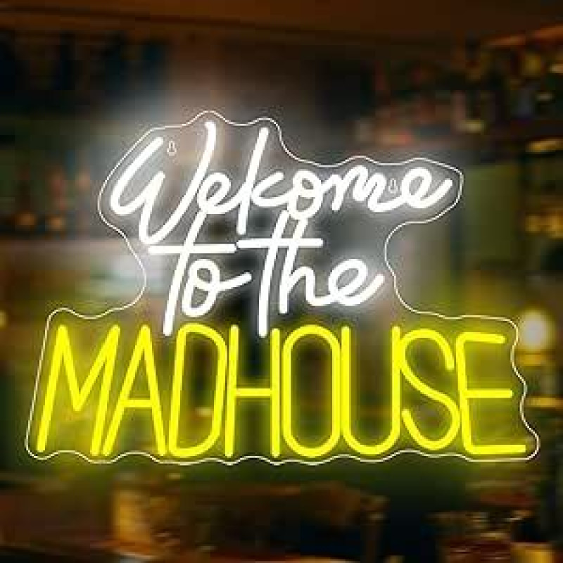 LED neoninis ženklas, LED neoninė šviesa sienoms dekoruoti, akrilo apšviečiamas neoninis ženklas su USB jungtimi, gražus šviesos dekoravimas gyvenamajame kambaryje, gimtadienis, šalis, vestuvės, namai (Sveiki atvykę į beprotnamį)