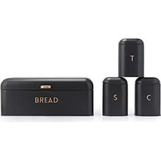 SALTER BW13731EU7 Pebble 4-Piece Worktop Set - Bread Bin, Tea, Sugar, Coffee Canister, Storage Container, Durable Powder Coated Steel, Easy to Clean, Storage Jars