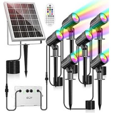 CLY Solar Lights for Outdoors, Solar Spotlight RGB Garden Light with Remote Control, IP66 Waterproof, 10 Colours, 30 Dynamic Modes, Timer, Garden Lighting for Gardens, Paths, Christmas, Halloween