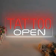 TATTOO OPEN Neon Sign for Wall Decoration, Dimmable LED Neon Light for Tattoo Salons, Eye-catching Neon Sign for Bars, Pubs, Hotels, Man Caves, Leisure and Games Rooms