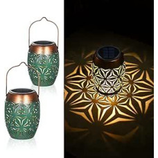 2 LED saulės žibintų rinkinys, lauko, retro IP65 šiltos baltos spalvos saulės žibintas, skirtas naudoti lauke, atsparus vandeniui, rytietiški metaliniai saulės žibintai, skirti lauko sodo dekoravimui balkone, kabantys balkone, derliaus rinkinys iš 2