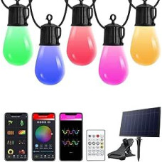 Solar Fairy Lights Outdoor App & Remote Control - 15 m LED Fairy Lights Outdoor Weatherproof Colourful Dimmable Music Timer IP65 Waterproof 25 Light Bulbs, Outdoor Fairy Lights 20 Modes for Balcony