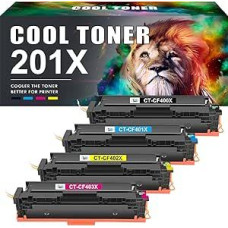 Vėsus toneris, suderinamas su HP 201X 201A M277dw Color Laserjet Pro MFP CF400X CF400A CF401X CF402X CF403X M252dw M277n M277 277dw M274n (juodas, žydras, geltonas, purpurinis, 4 pakuotės)