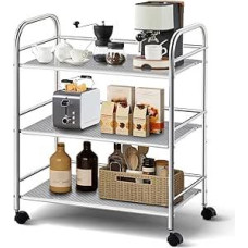 TUKAILAI Nerūdijančio plieno serviravimo vežimėlis su ratukais, virtuvės vežimėlis ant ratukų, įdubimo vežimėlis su 3 lentynomis, riedanti lentyna, virtuvės vežimėlis, sandėliavimo vežimėlis, šoninis vežimėlis, arbatos vežimėlis, virtuvė, sidabras