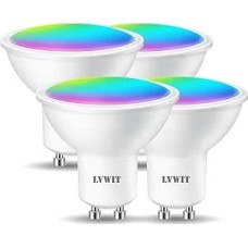 LVWIT GU10 Wlan LED lempos RGB, 4,9 W, 35 W, 350 lm, WiFi Smart LED Lampe Bluetooth, suderinamos su Alexa, Echo ir Google Assistant, reguliuojamos per Tuya programėlę (4 pakuotės)