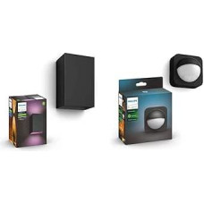 Philips Hue White and Color Ambiance Resonate LED Outdoor Wall Light, Compatible with Amazon Alexa (Echo, Echo Dot) + Motion Sensor for Outdoor Use, Integrated Daylight Sensor, Black