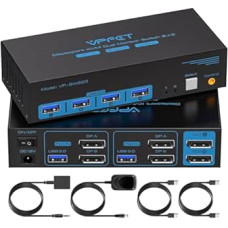 8K60Hz Displayport KVM jungiklis 2 kompiuteriams 2 monitoriams 4 USB 3.0 prievadai 4K @ 120Hz KVM jungikliai dviems kompiuteriams Suderinamumas su 
