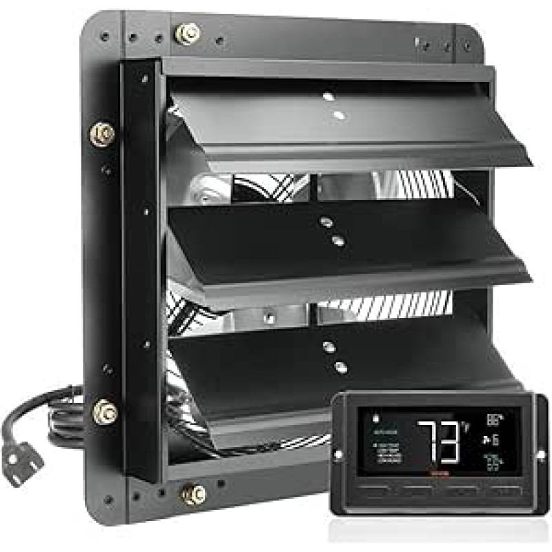 Abluftventilator, Shutter-Abluftventilator, 10/1214/16 Zoll, EC/AC-Motor, 940 CFM, 10-stufig einstellbar, Wandmontage, Dachbodenventilator, pulverbeschichteter Stahl(24in AC)