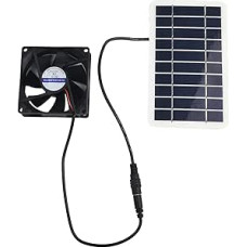 Solarbetriebener Dach-/Dachbodenventilator für Haus und Haustierhaus, tragbare Abluftbelüftung mit 157 x 94 mm Panel, 8 cm Lüfter, DC-Ausgang, 30 cm Kabel