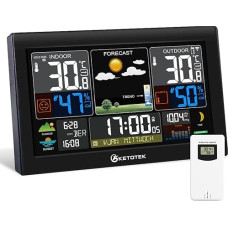 KETOTEK Wireless Weather Station with Outdoor Sensor Indoor and Outdoor Temperature Weather Forecast HD LCD Display Digital Thermometer Hygrometer, DCF Radio Alarm Clock, Barometer, Sunrise Sunset,