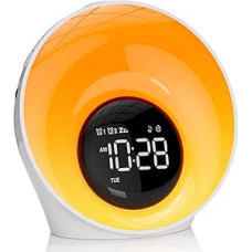 Daylight Alarm Clock, Sunrise, Wake Up Light with Alarm Clock, Digital, Bedside Lamp, Dimmable with Double Alarm and Snooze, White Noise Machine with 30 Sleep Musics, 16 Brightness, 14 Colour Lights