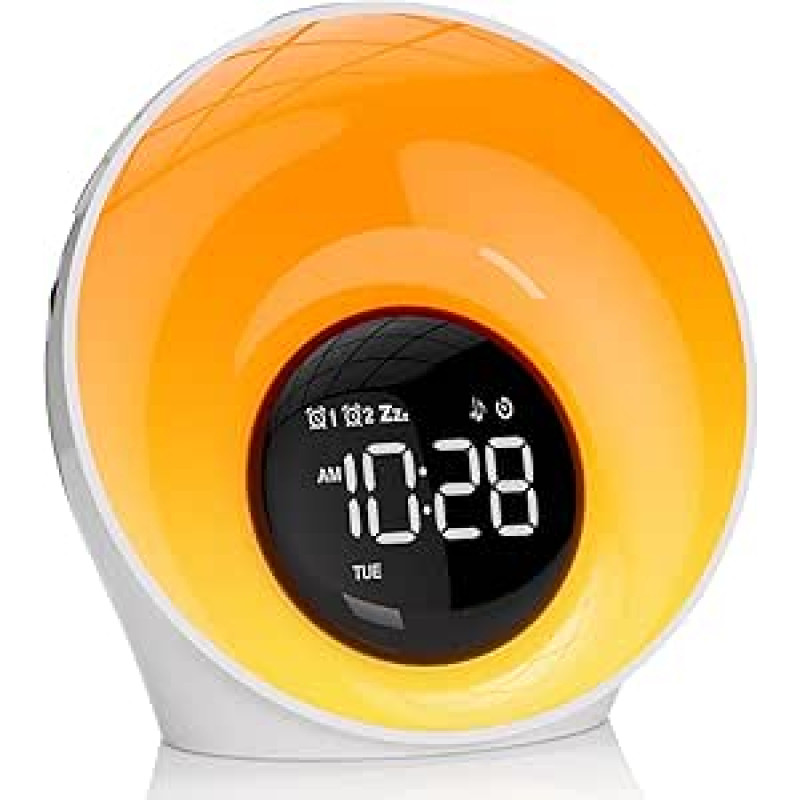 Dienos šviesos žadintuvas, saulėtekio, žadinimo šviesa su žadintuvu, skaitmeninis, naktinis šviestuvas, reguliuojamas, su dvigubu žadintuvu ir 